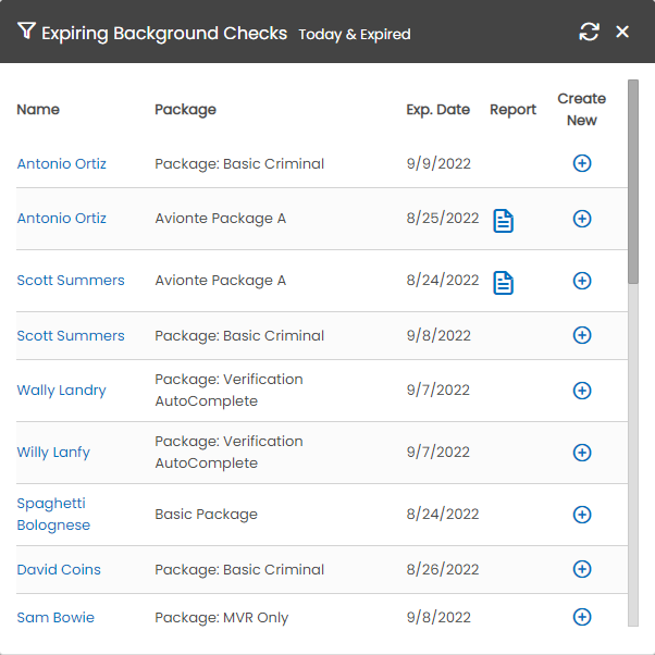 Expiring Background Checks widget
