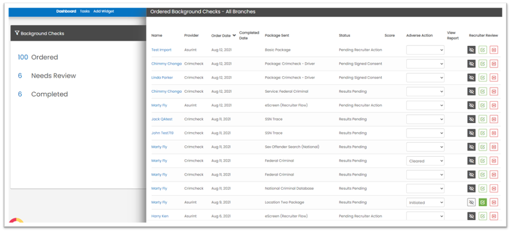 Background Check Widget — Ordered tab