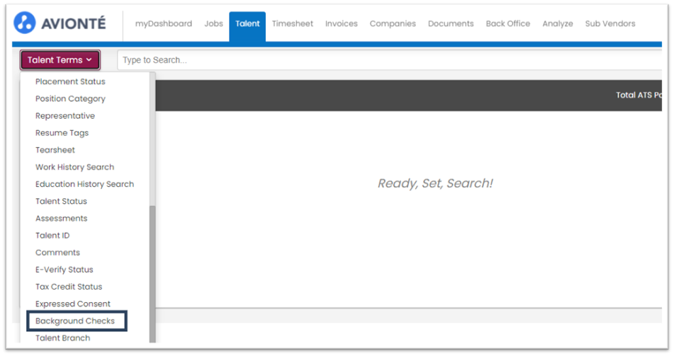Background Check search terms in Talent Search