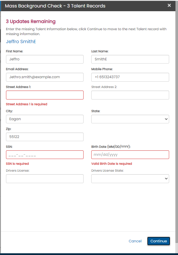 Mass order data validation — records needing update (Staffing Company Consent)