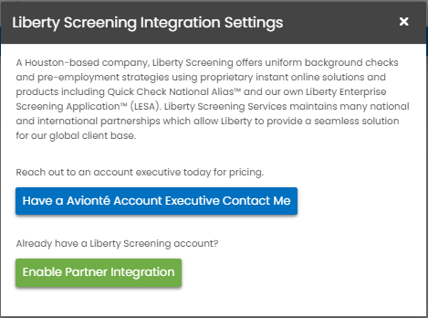 Liberty Screening integration details in Marketplace