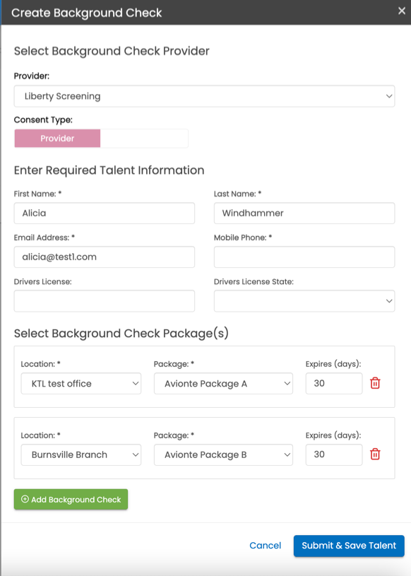 Create Background Check flyout with Provider Consent