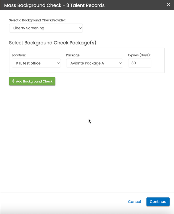 Mass Background Check order screen — Liberty Screening