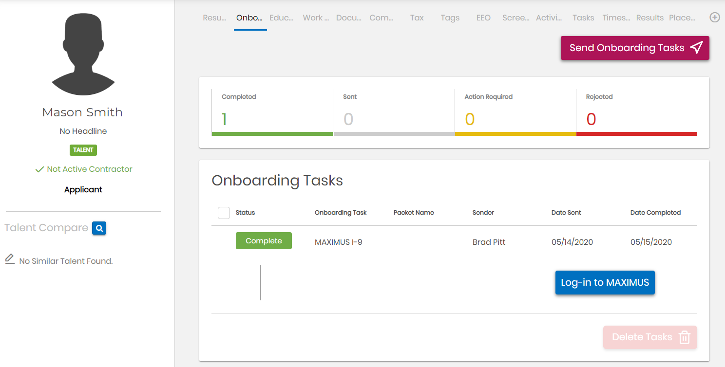 Maximus I-9 task showing Complete status