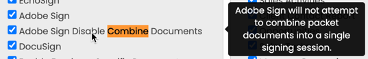 Adobe Sign Disable Combine Documents setting