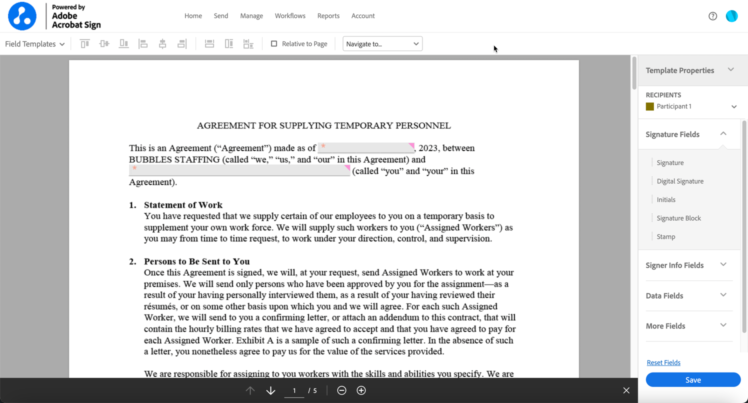 Adobe document template editor