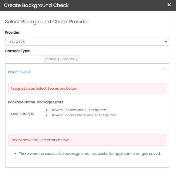 Order request validation error detail