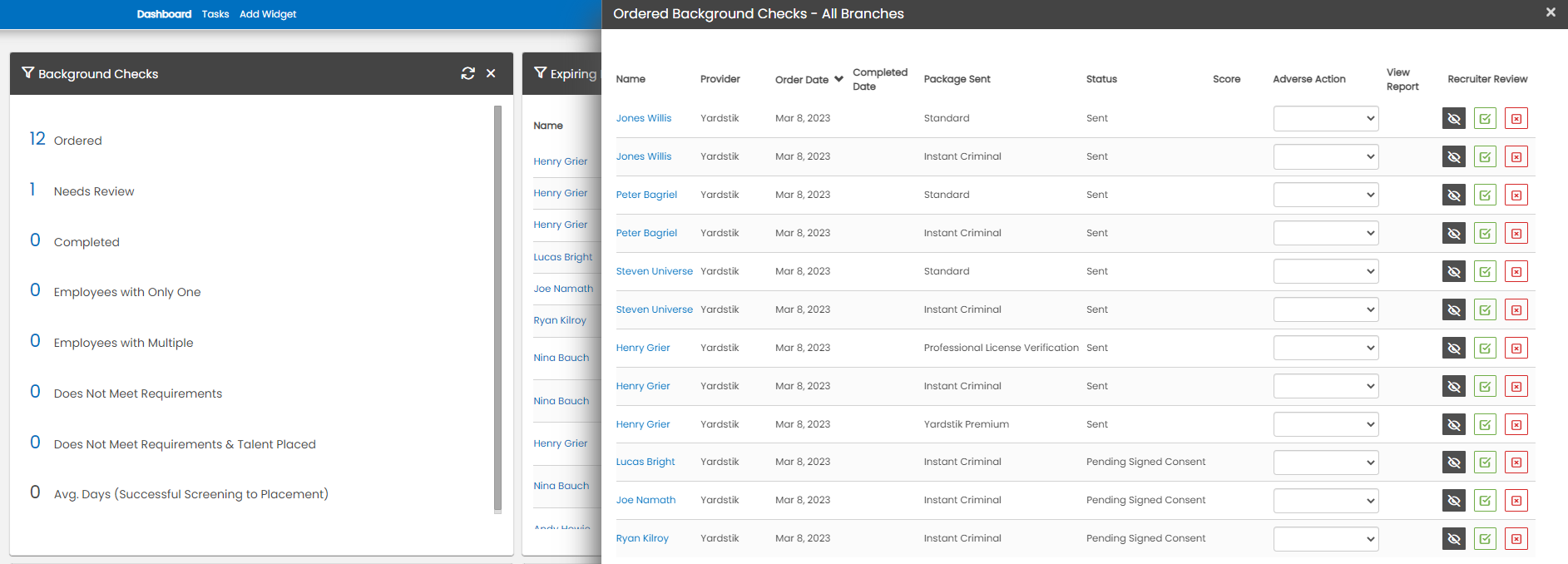 Background Check Widget — Ordered tab