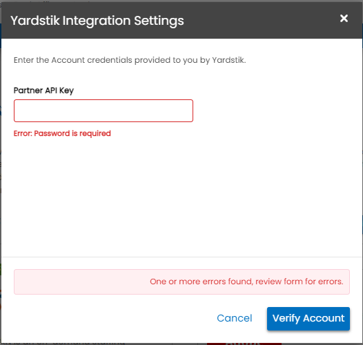 Validation error messages for missing or invalid credentials