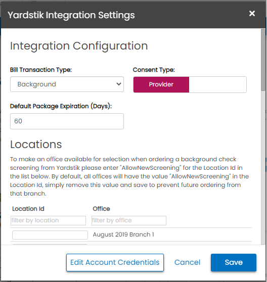 Marketplace integration configuration screen