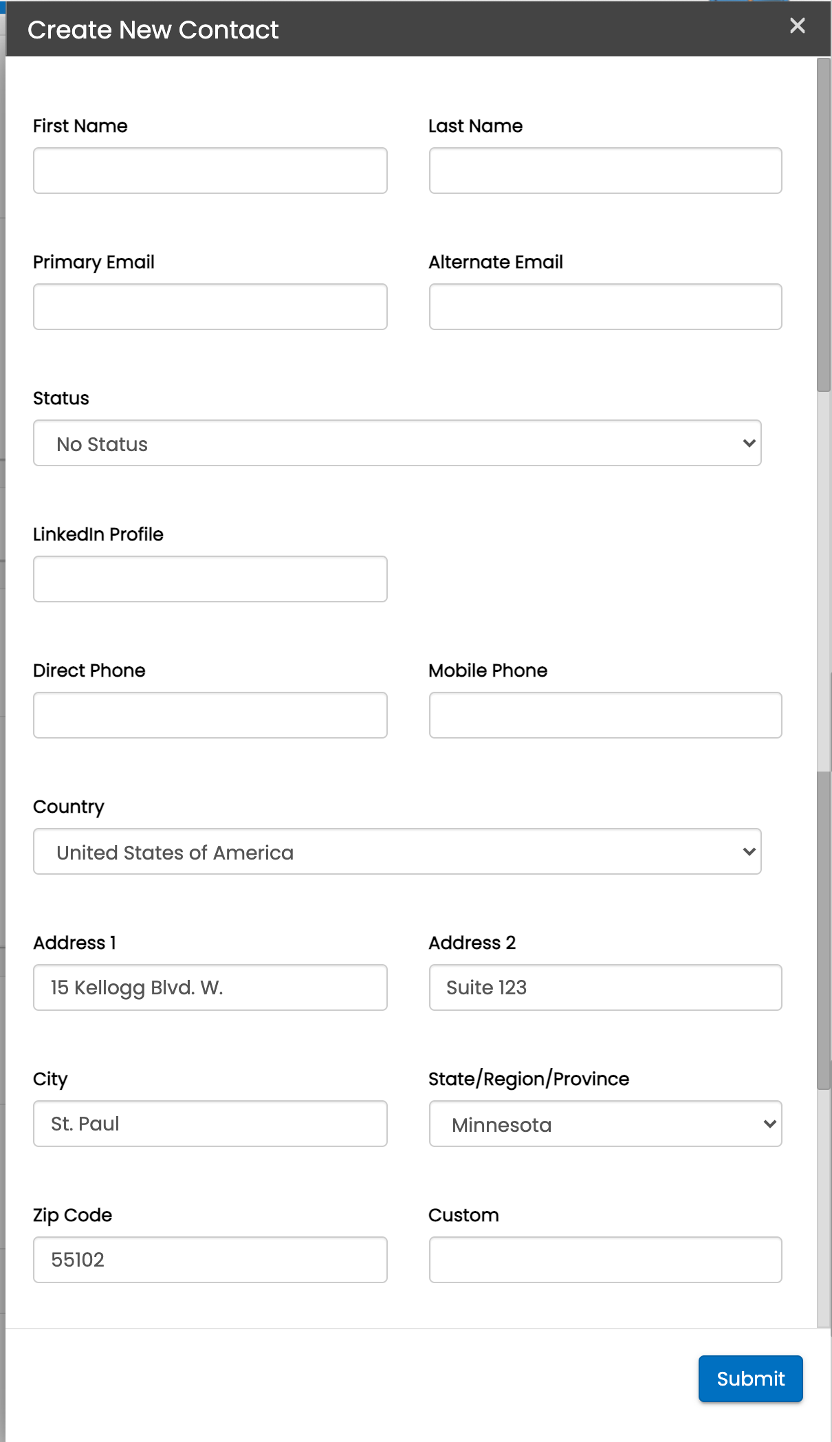 Create New Contact flyout