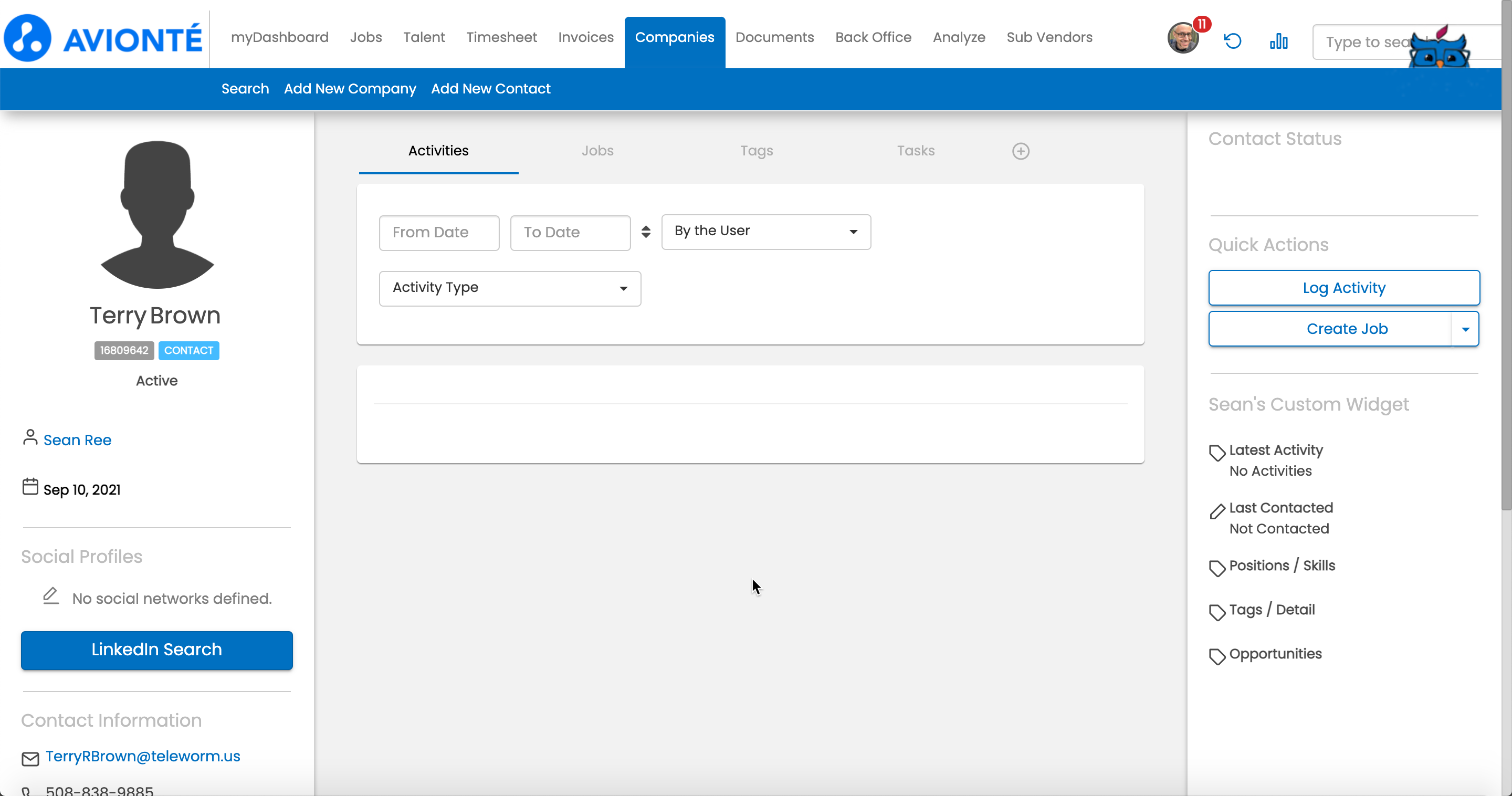 Contact record opened in a new tab