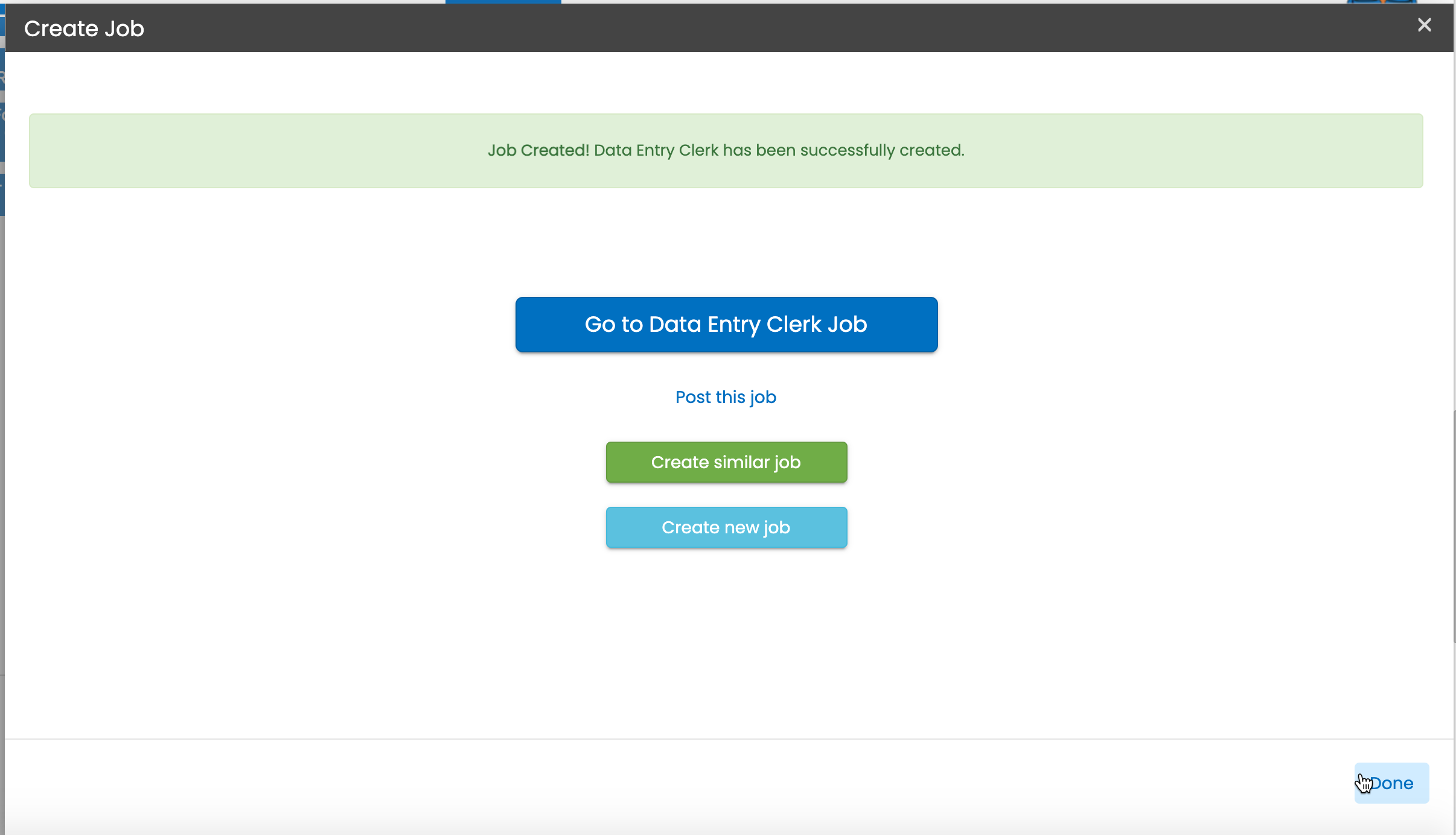 Job creation confirmation notification