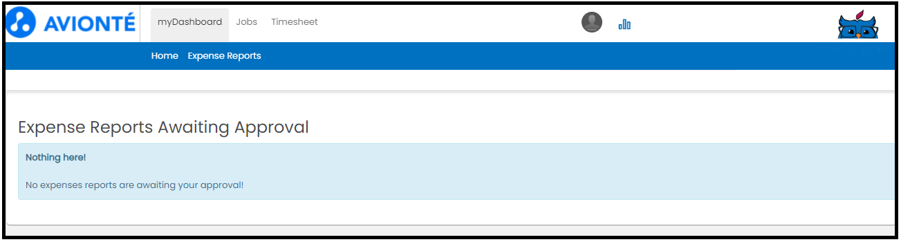 Expense Reports view with no pending expenses to approve