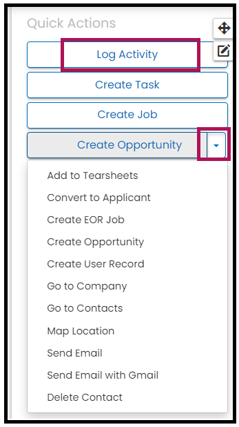 Quick Actions widget - Log Activity