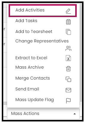 Add Activities option in Mass Actions